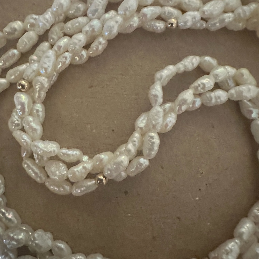 Multi-Strand Freshwater Pearl Beaded Necklace with Gold Accents 14K gold clasp - Picture 2 of 16